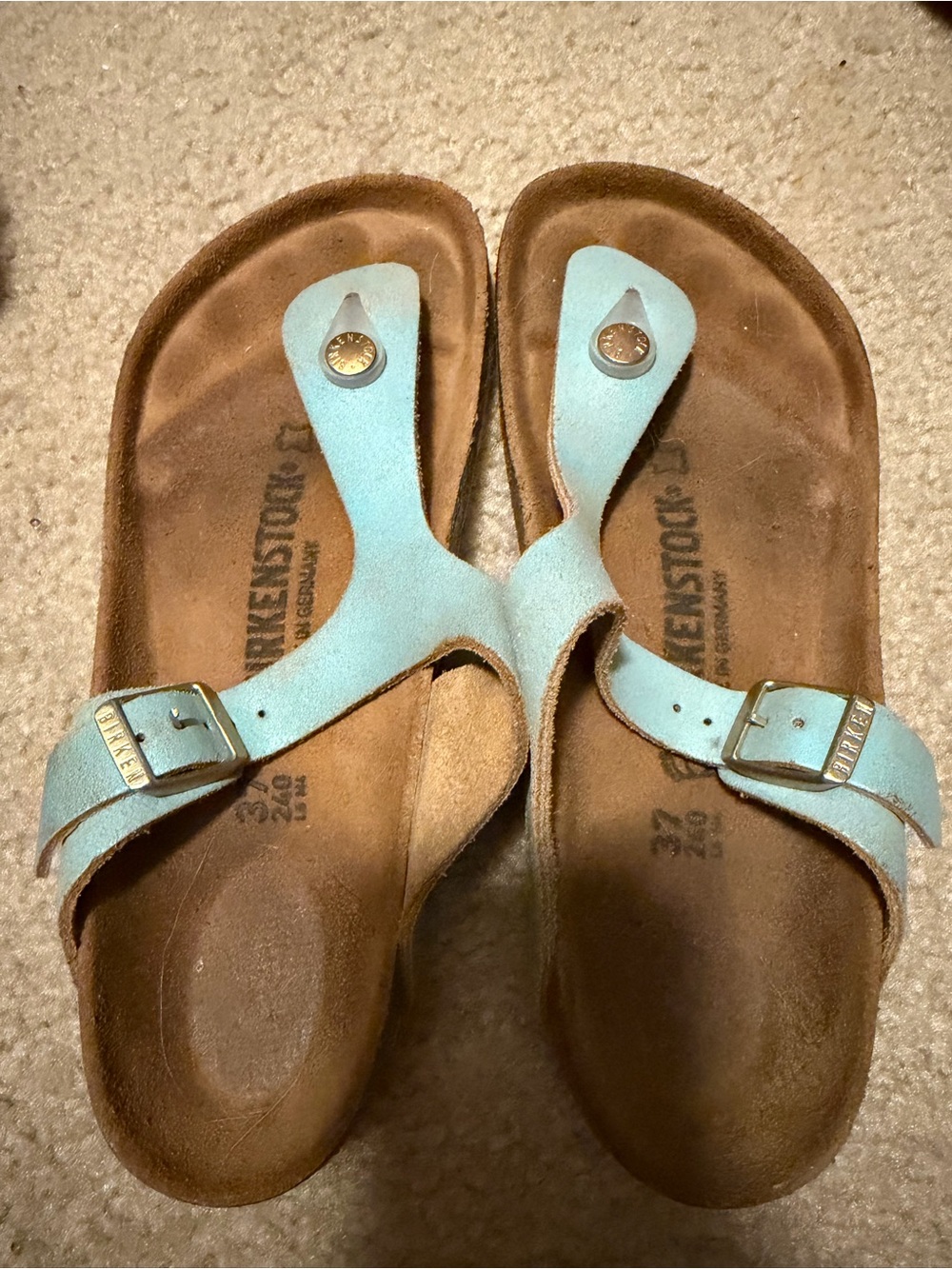 Birkenstock Teal Suede Toe-Post Sandals